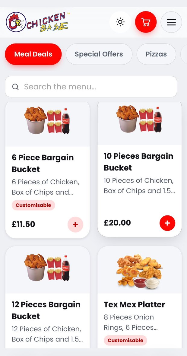 Branded ordering menu on the customer's phone